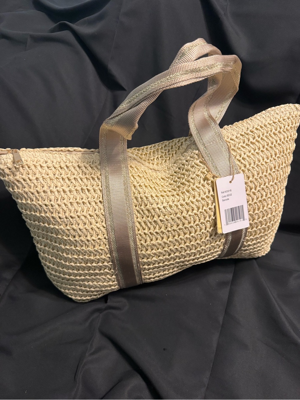 Vintage Havana Cream Woven Tote with Brown Straps